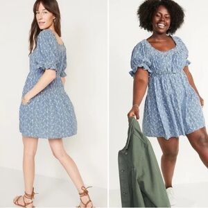 Old Navy Embroidered Floral Blue Mini Dress